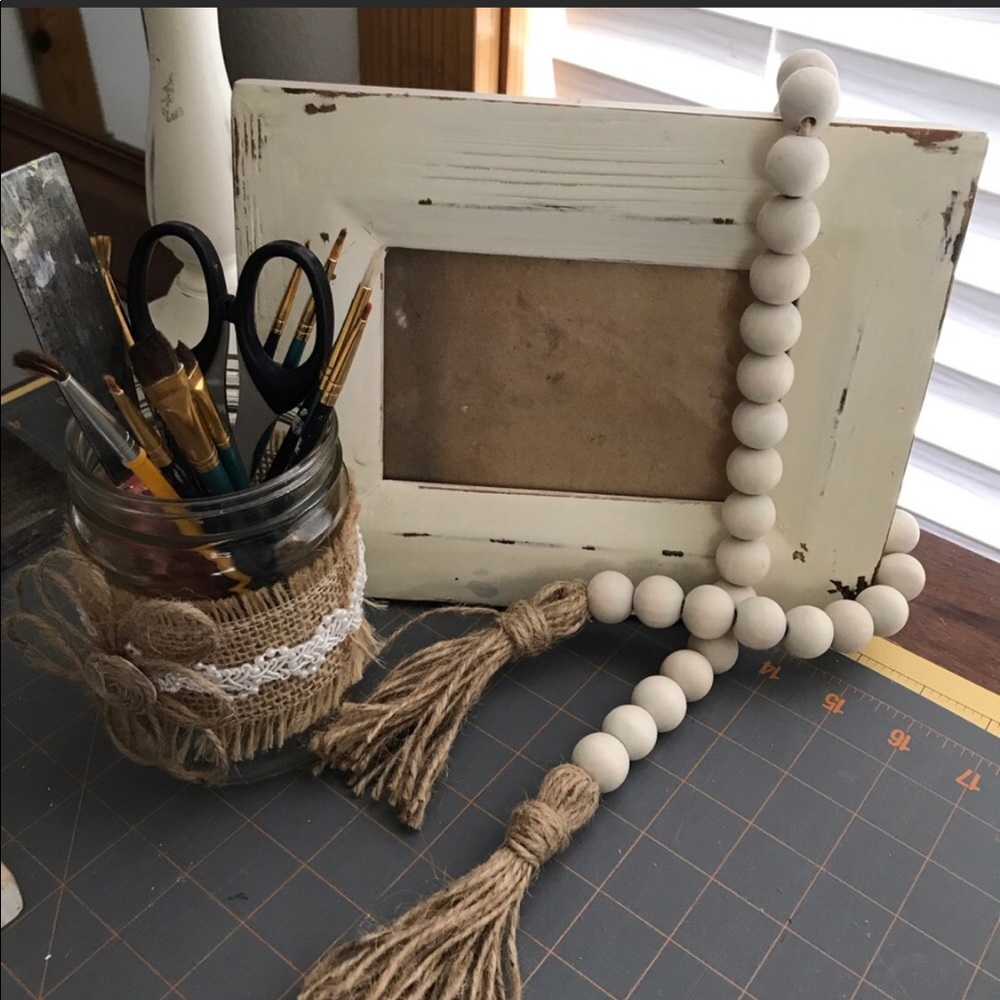 Wood bead garland with tassels